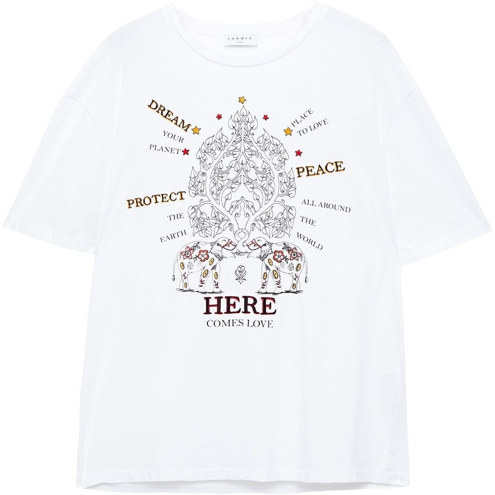 SANDRO Elphi embroidered printed cotton-jersey T-shirt